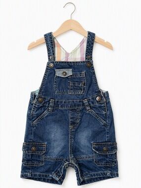 Vintage Krickets Baby Pastel Plaid Denim Cargo Shortalls 24M